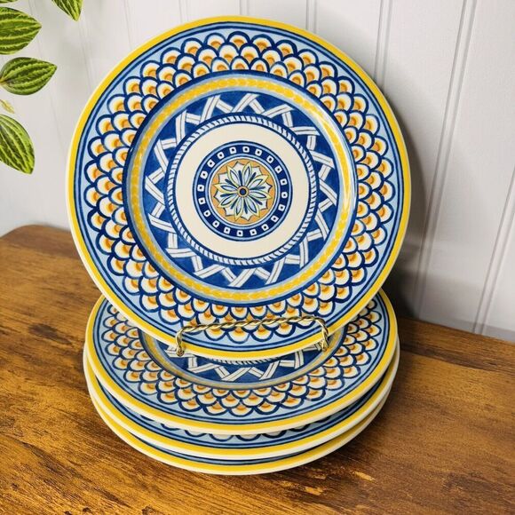 Blue Garden 4 Piece Hand-painted Salad Plates – Euro Ceramica 4 Vintage Geometrico Colorful Hand Painted Salad Dessert 8.5\